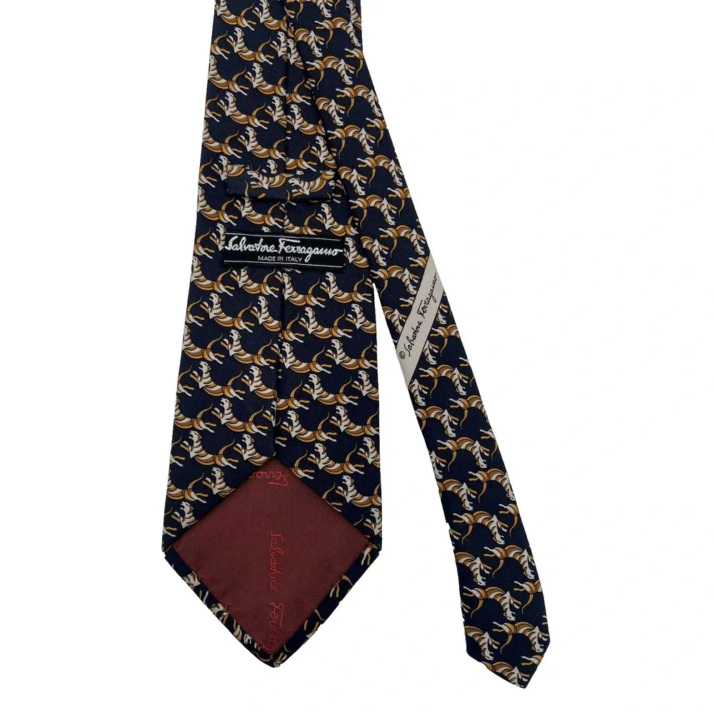 SALVATORE FERRAGAMO Men's 100% Silk Tie ITALY Luxury Tiger Black Brown EUC